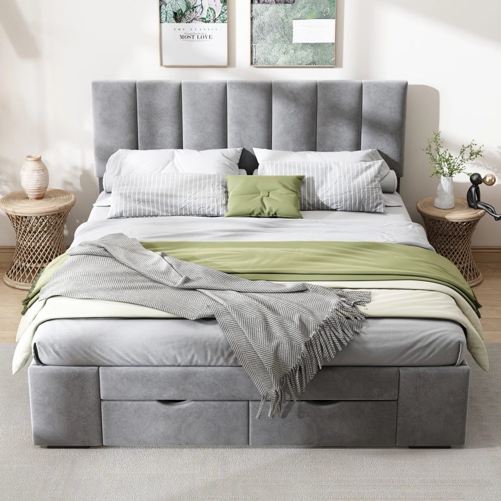 letto imbottito velluto grigio 142 x 203.5 cm