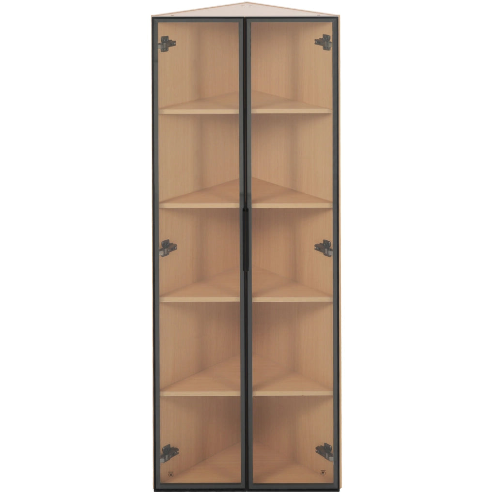 Vetrina angolare 62x35x160 cm con LED; vetro temperato e MDF effetto rovere