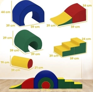 Set ULEVR di 5 moduli morbidi per bambini, blocchi da arrampicata e gattonamento in similpelle blu e rosso