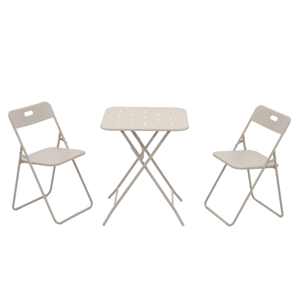 Set Bistro da Esterno Pieghevole 3 Pezzi in Acciaio Beige con 2 Sedie e Tavolo per 2 Persone
