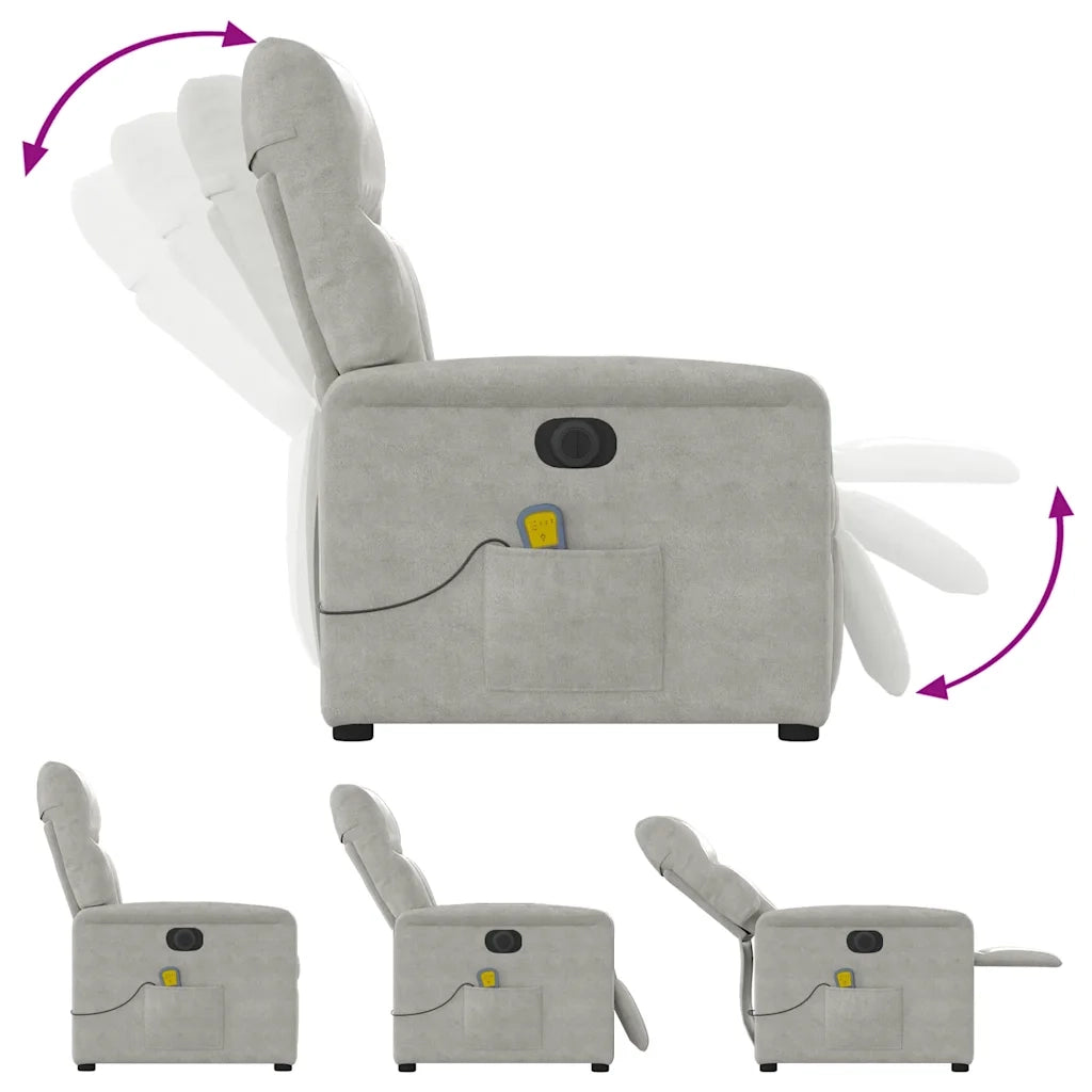 Divano Sedia-Poltrona Reclinante Massaggi Elettrica Grigio Chiaro Microfibra 744541