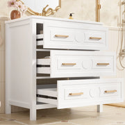 Mobile bagno bianco 76,5 x 47 x 82 cm con lavabo in ceramica integrato e 3 cassetti silenziosi