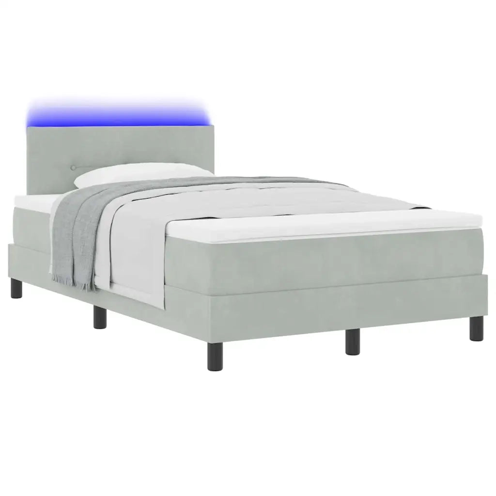 Letto a Sorgente LED con led Grigio chiaro 120 x 200 cm Velluto