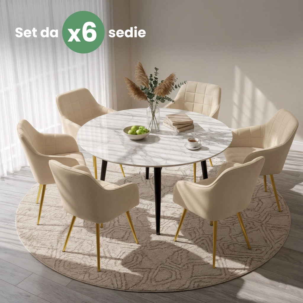 Set di 6 Sedie imbottite con cuciture quadrate LUXANO Beige gambe oro