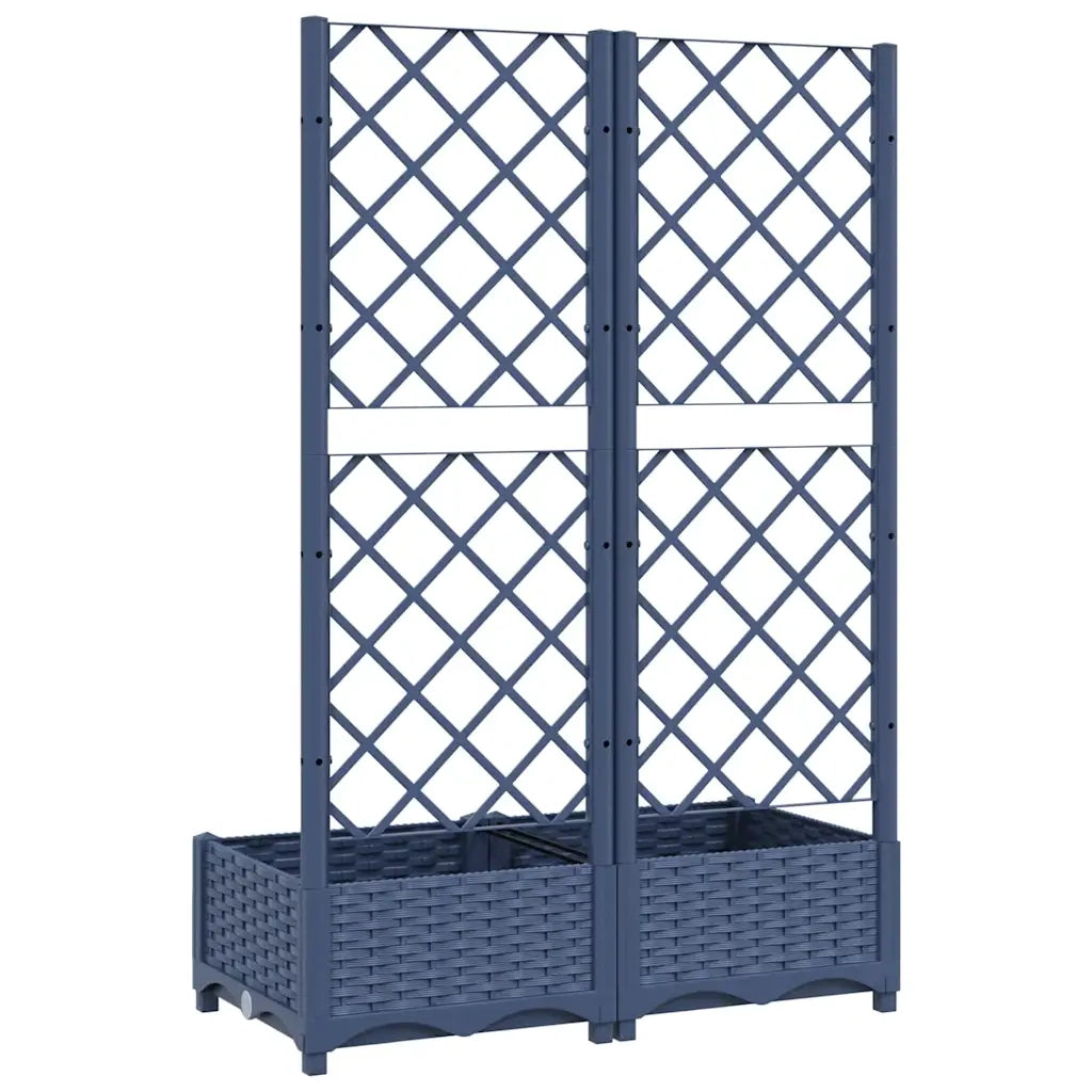 Fioriera da giardino con traliccio-Vaso da Esterno-Vaso con Griglia blu grigio 80x40x121,5 cm PP