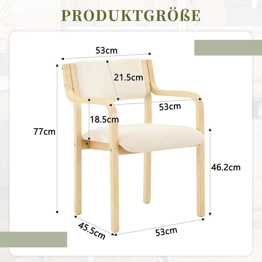 Sedia da pranzo ULEVR con braccioli in legno curvato e rivestimento teddy bianco, altezza 77 cm