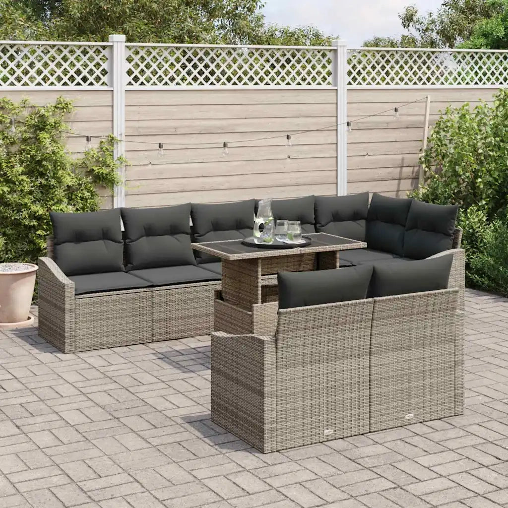 Set Divano da Giardino con cuscino con cuscino 9 pcs Grigio 3357762