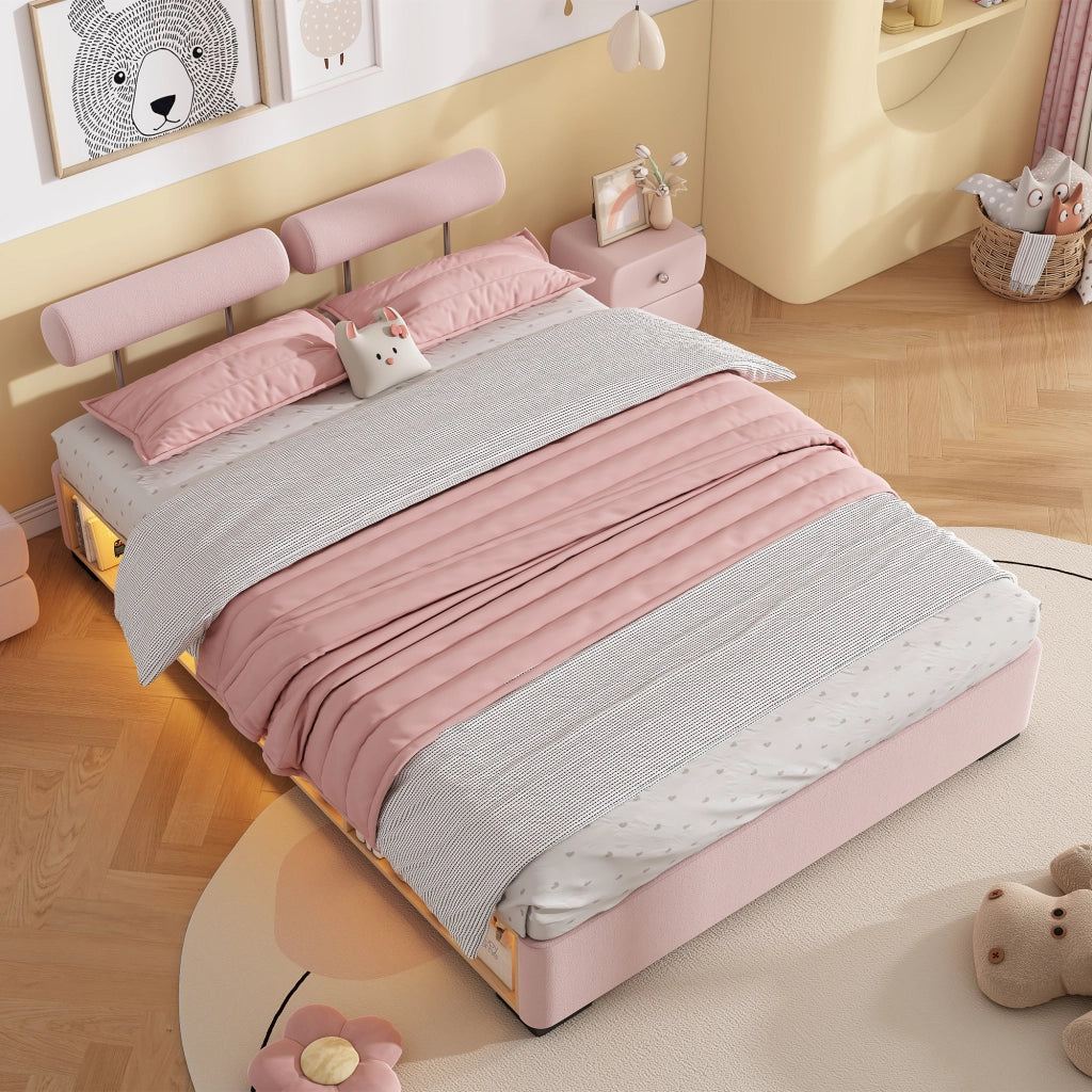 letto imbottito velluto rosa 140x200 cm
