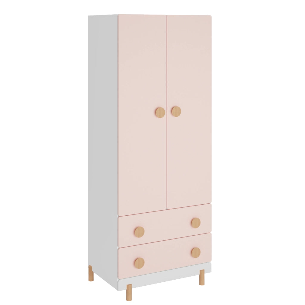 Armadio per Cameretta Vaarentaa a 2 Ante con 2 Cassetti 156x60x41 cm - Bianco/Rosa [en.casa]