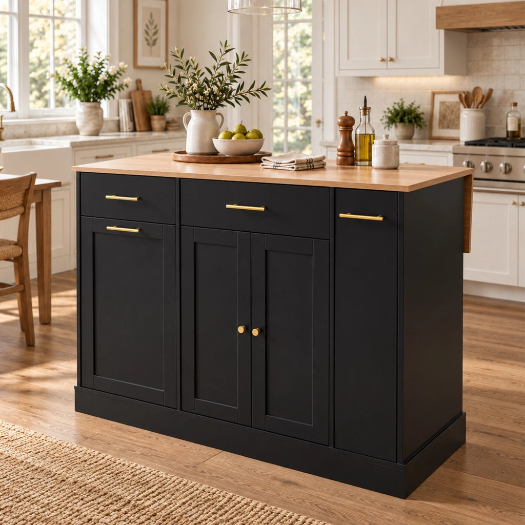 Mobile base da cucina con piano pieghevole; vano pattumiera; ripiano estraibile e 2 cassetti nero naturale