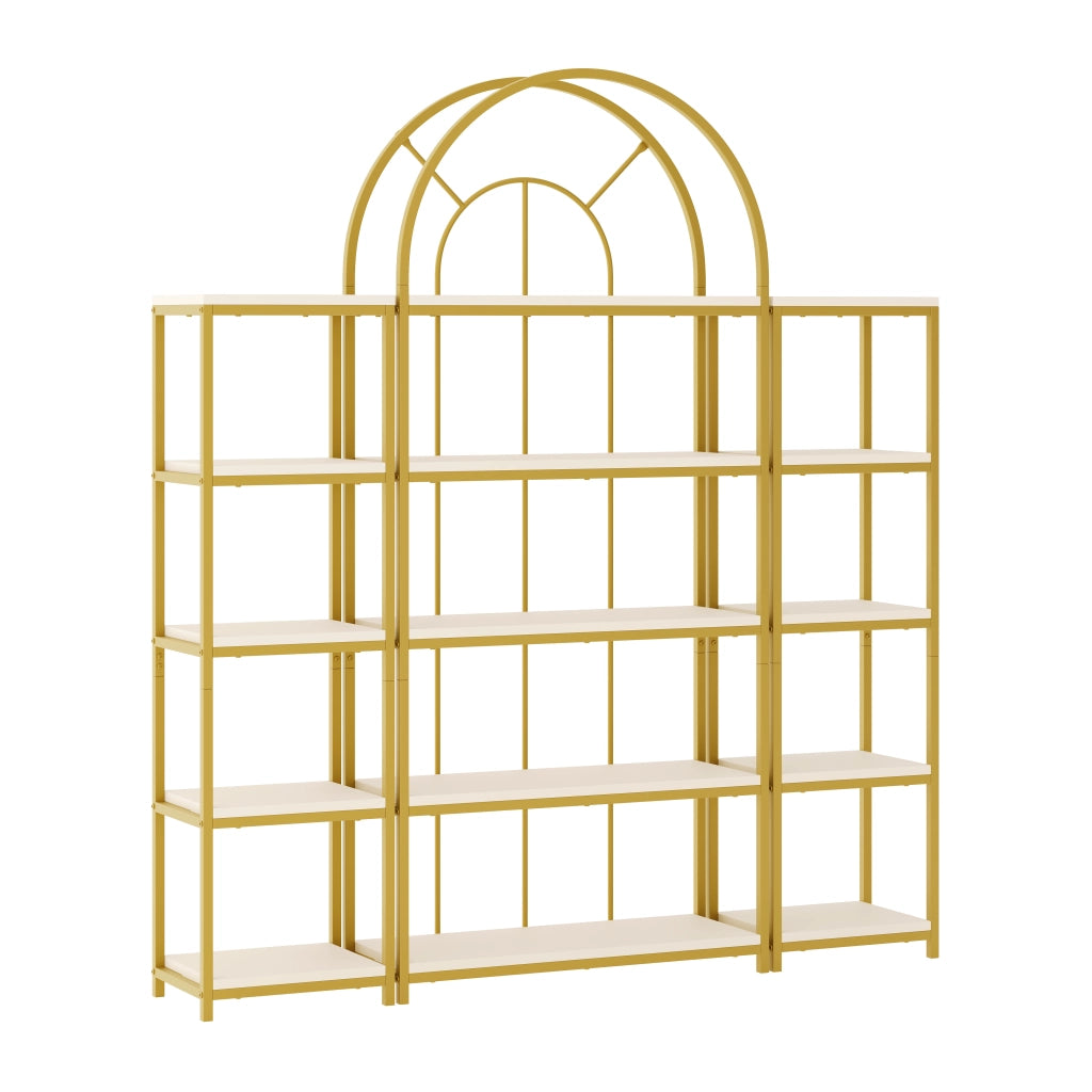 Libreria modulare a 3 elementi con ripiani in MDF e struttura in acciaio dorato, bianca, 163 × 30 × 184 cm
