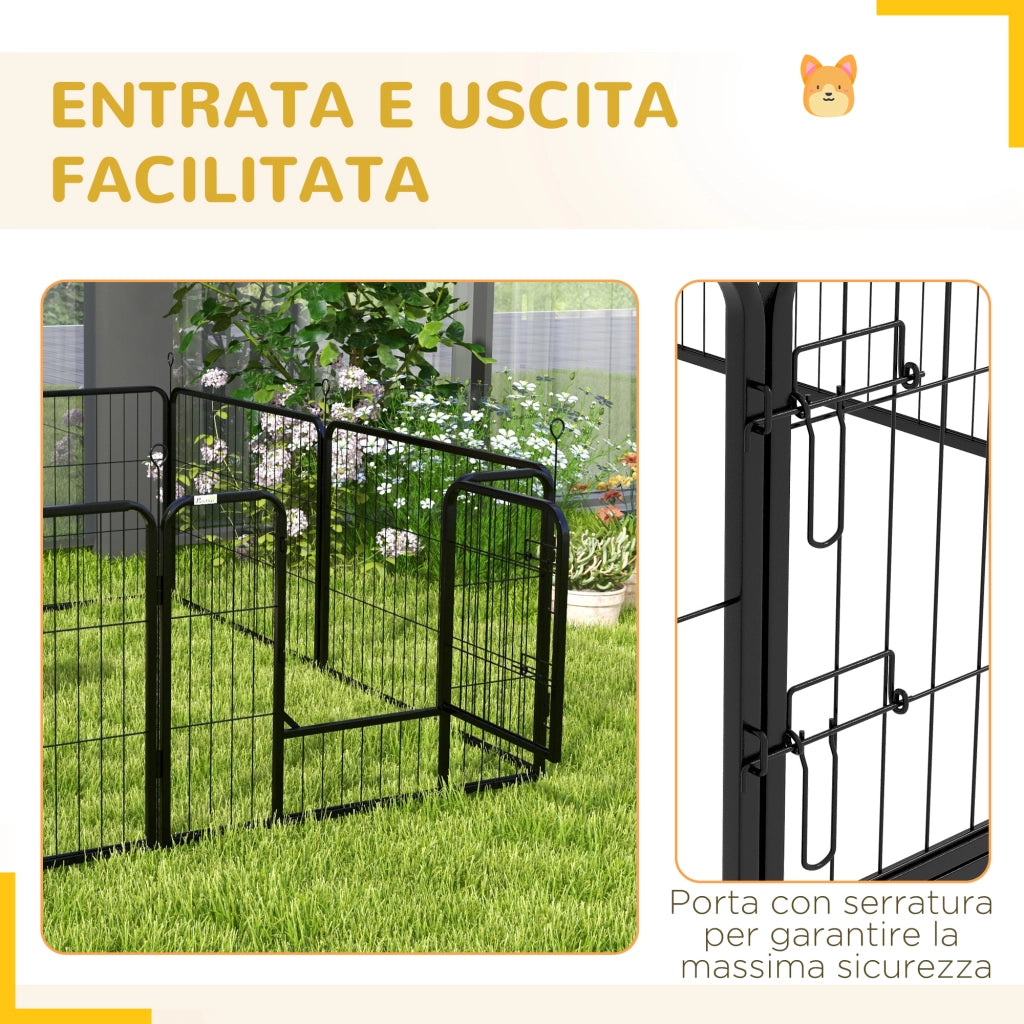 Recinto per Cani 8 Pezzi Modulabile Interno Esterno ¨C zephmum ¨C Acciaio Nero 80x60 cm