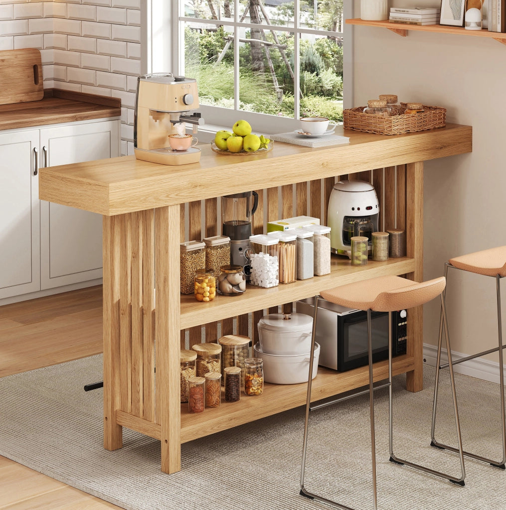 Tavolo bar 160x40x105 cm con ripiani a 2 livelli e poggiapiedi in MDF naturale HOMVRA