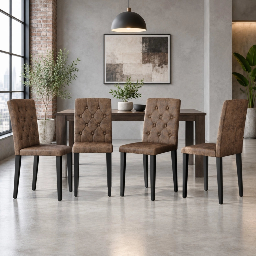 Set di 4 sedie da pranzo retrò marrone 89 cm effetto velluto, gambe metallo nero