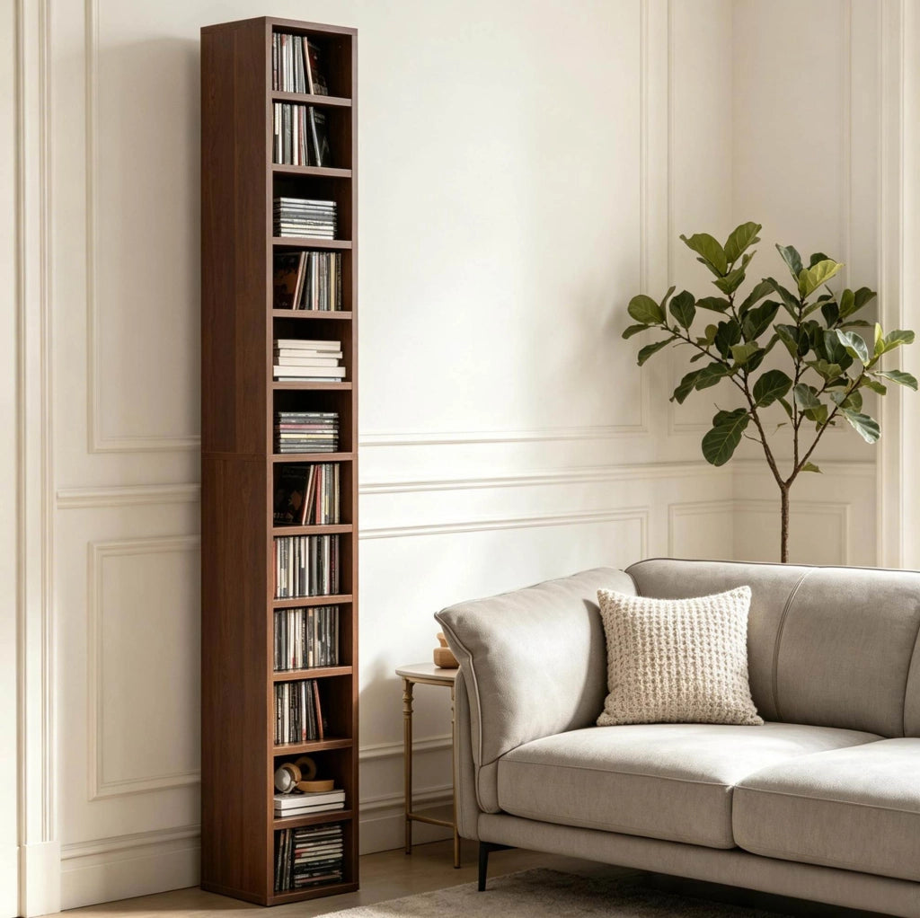 Torre porta CD 21x20x175 cm in MDF marrone salvaspazio –