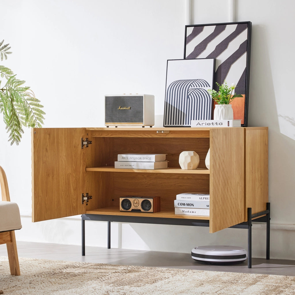 Credenza con 2 ante e ripiano regolabile in pannello di particelle naturale con gambe in metallo 100 × 40 × 75 cm