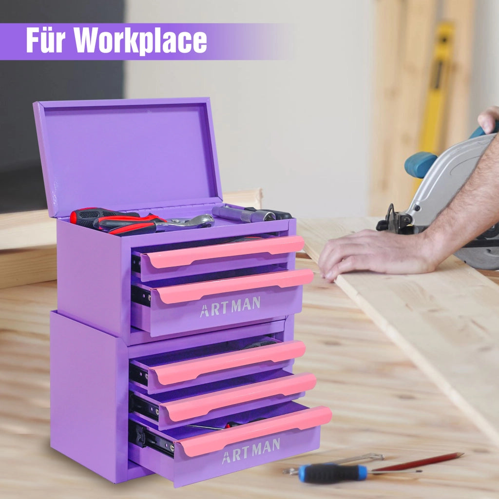 CONTENITORE A CASSETTI Impilabile 5 cassetti Acciaio Rosa e Viola