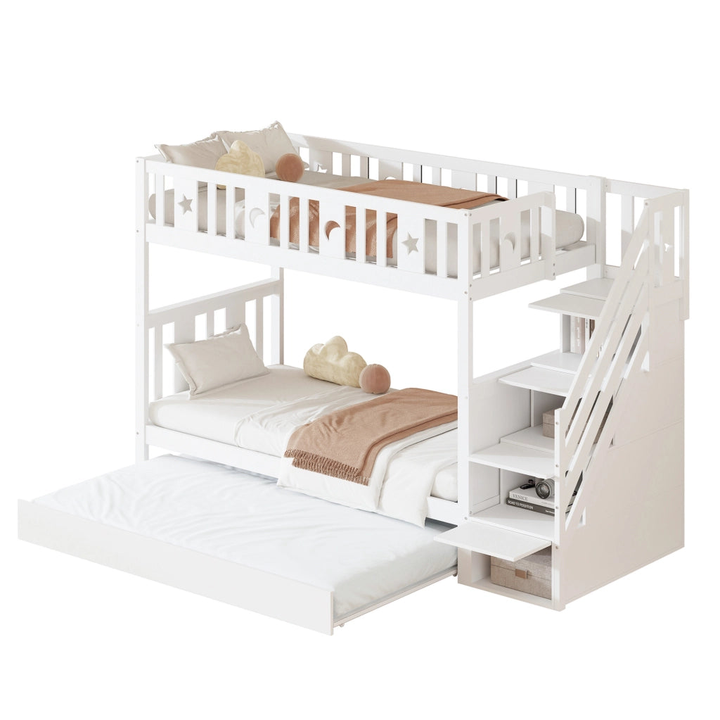 Letto a castello per bambini 90x200 cm bianco in legno con letto estraibile