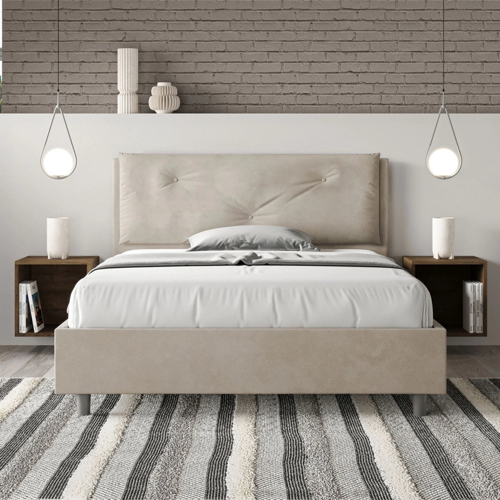 Letto Matrimoniale Francese 140x200 cm con Rete Imbottito in Microfibra Appia Large Sabbia