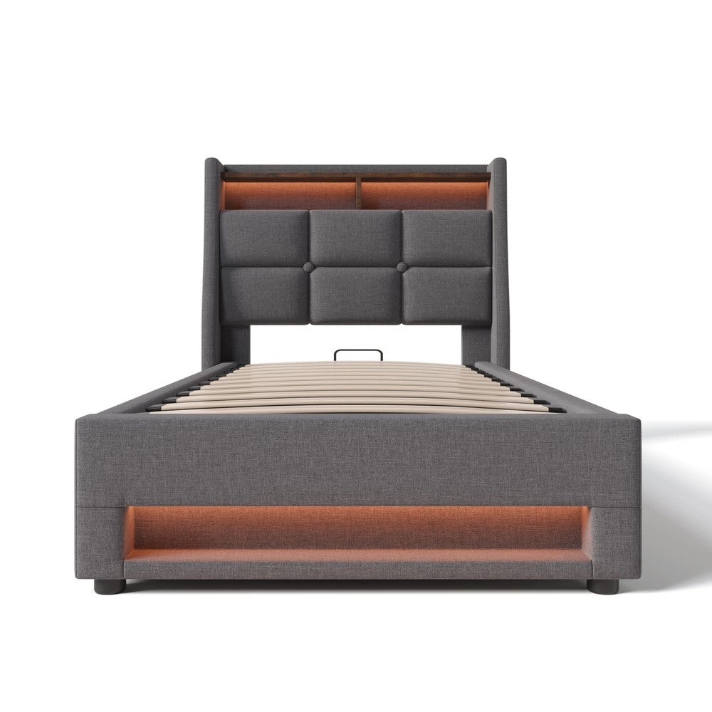 Letto imbottito singolo con rete a doghe ¨C Minimal ¨C 90x200cm, bianco, legno di pino, con materasso