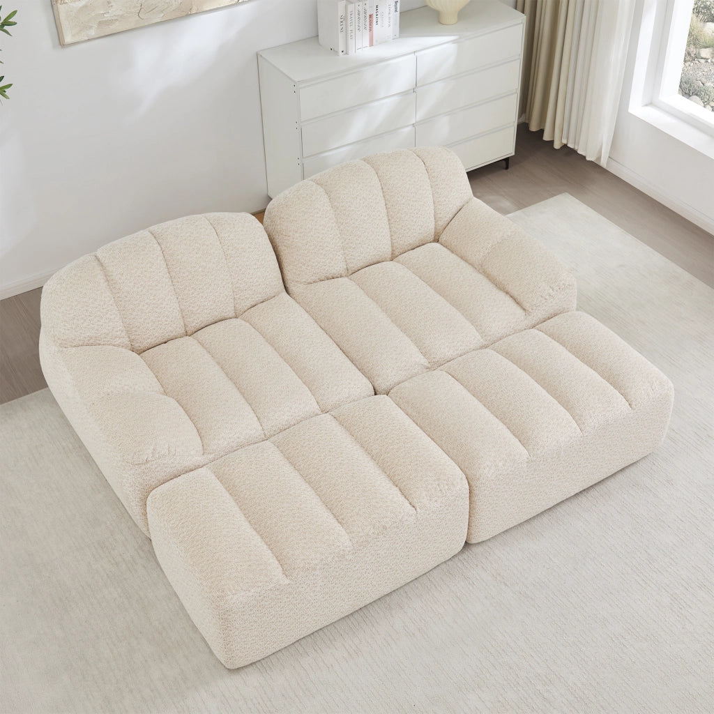 Divano angolare modulare a 2 posti senza struttura rigida in pile granulato beige bianco antiscivolo