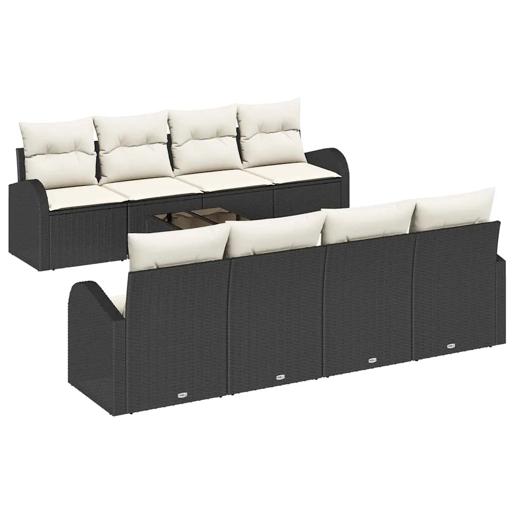 Set Divano da Giardino 9 pcs Nero e Crema polyrattan