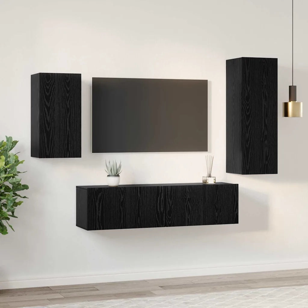 Set mobile TV 4 pz | Armadietto TV | Mobile Porta TV Rovere Nero Legno multistrato