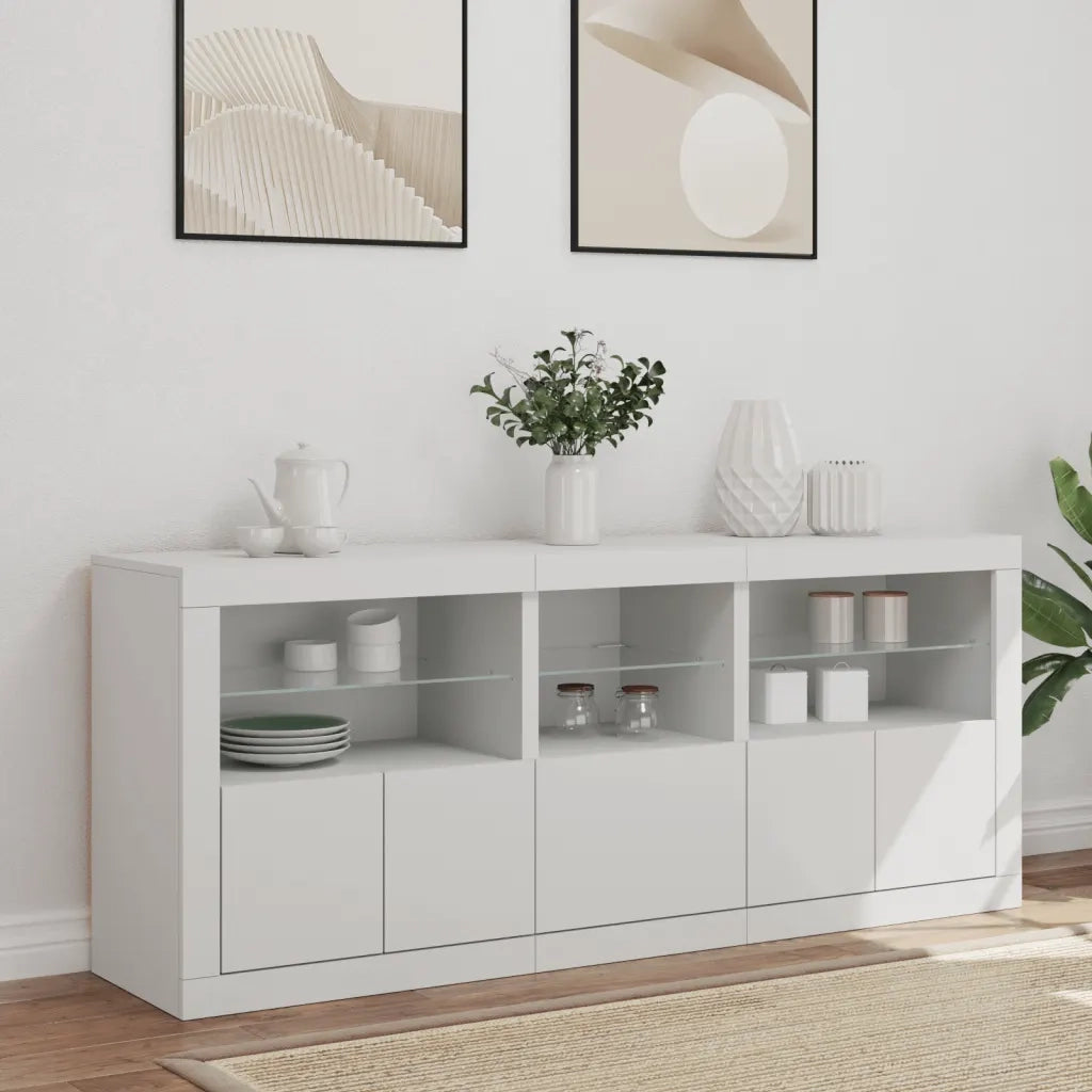 Credenza | Madia | Buffet da pranzo | Armadio da pranzo con Luci LED Bianca 162x37x67 cm