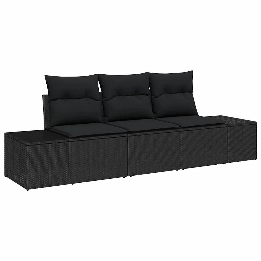 Set Divano da Giardino con archiviazione 3 pcs Nero polyrattan