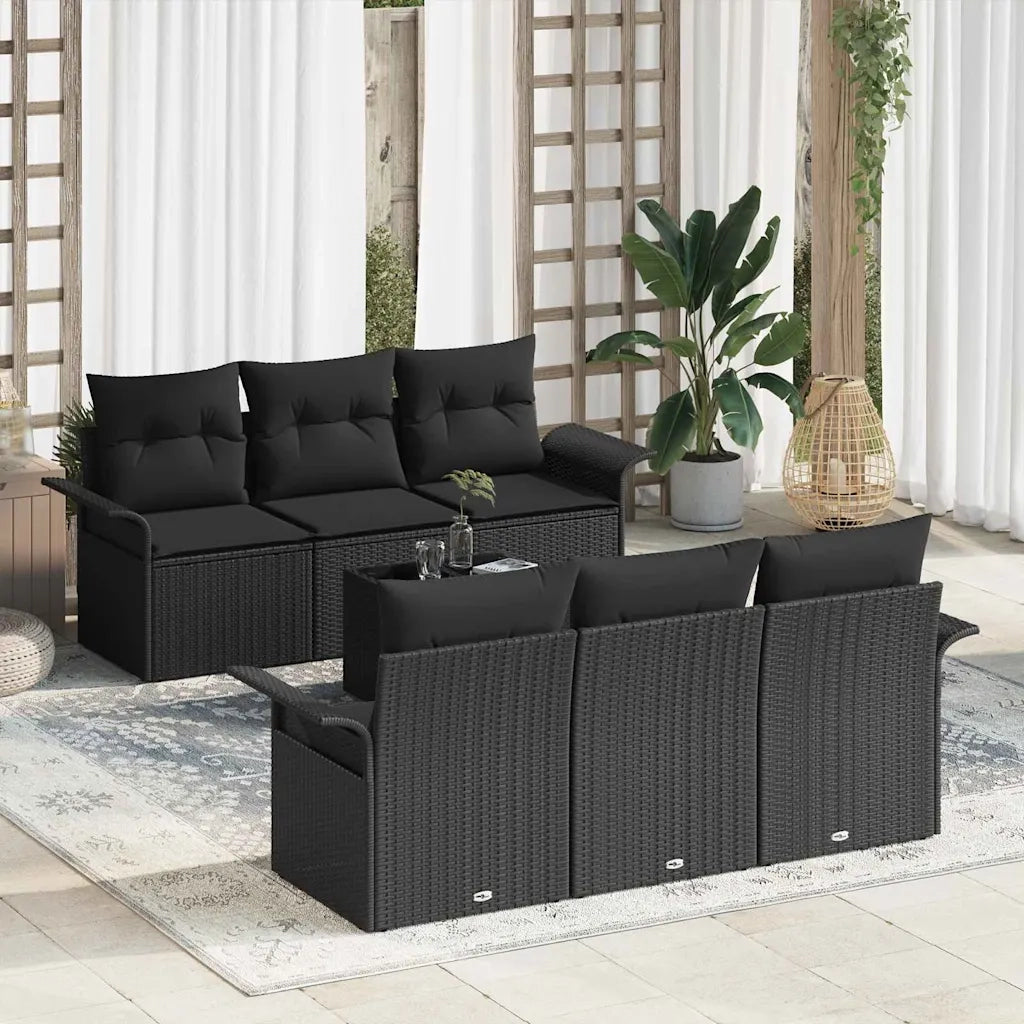 Set Divano da Giardino con cuscino 7 pcs Nero polyrattan