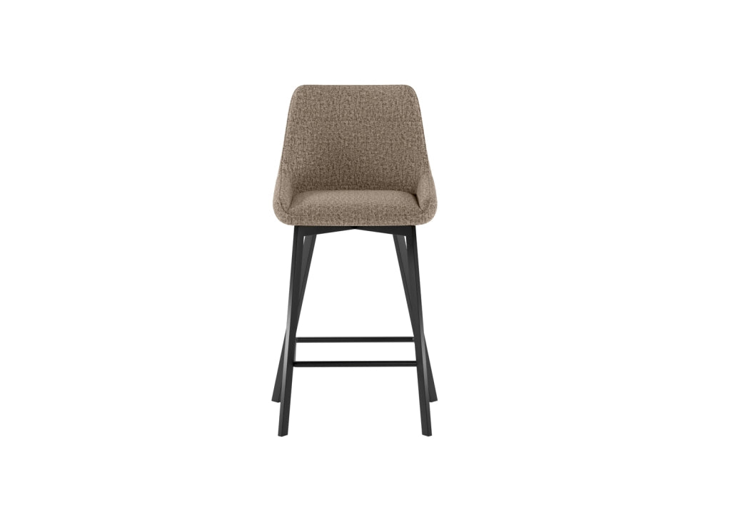Sgabello da cucina Fox con seduta imbottita in tessuto beige e struttura in metallo nero, design moderno ed elegante - Fox