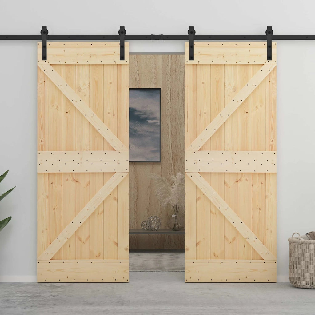 Porta scorrevole Naturale e Nero 80 x 210 cm 3444855