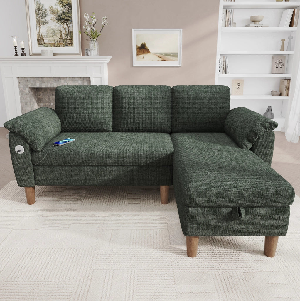 DIVANO ANGOLARE 3-4 Posti con Chaise Longue Reversibile e Vano Contenitore Verde