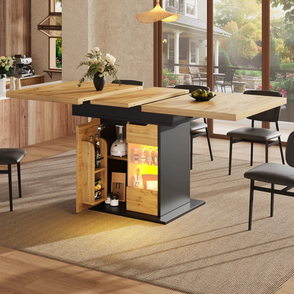 TAVOLO da pranzo allungabile 110-140x80 cm MDF Vetro Nero+Naturale