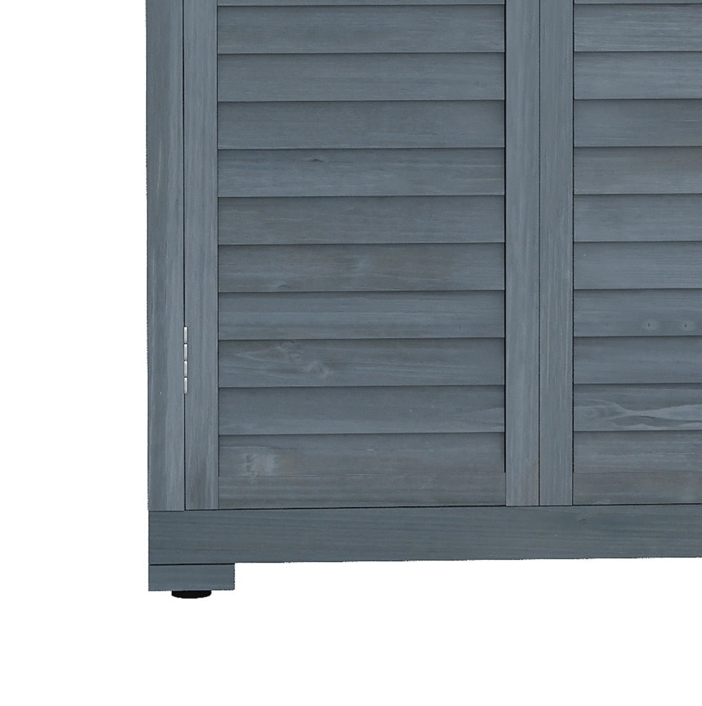 Armadio da giardino in legno di abete con 3 scomparti e ante a lamelle; grigio 87 x 46;5 x 160 cm