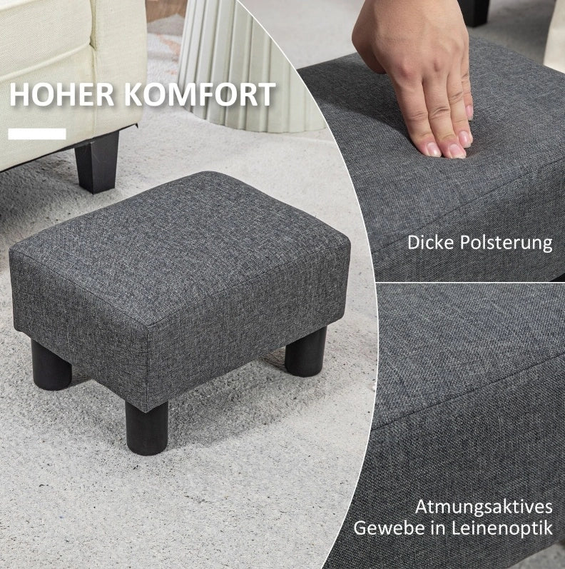 Pouf rettangolare imbottito in tessuto effetto lino grigio scuro