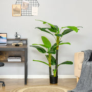 Pianta artificiale di banano 150 cm con 18 foglie vaso nero con erba e base in cemento per interni ed esterni