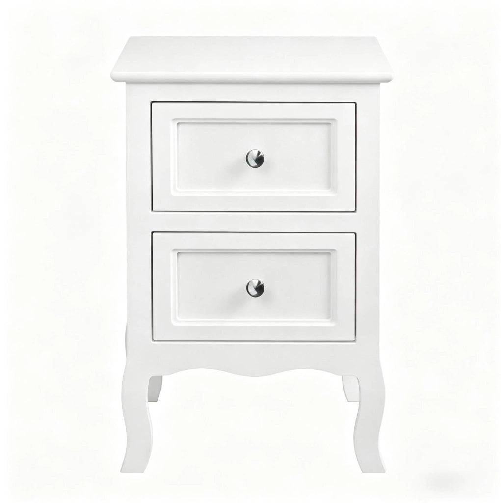 Nightstand moderno bianco con due cassetti in MDF laccato, 40x60x30 cm