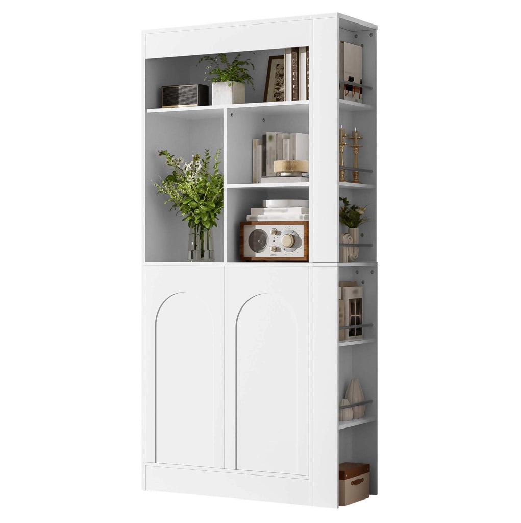 Armadio alto multifunzione bianco 85×35×180 cm con ante, ripiani laterali e spazio aperto