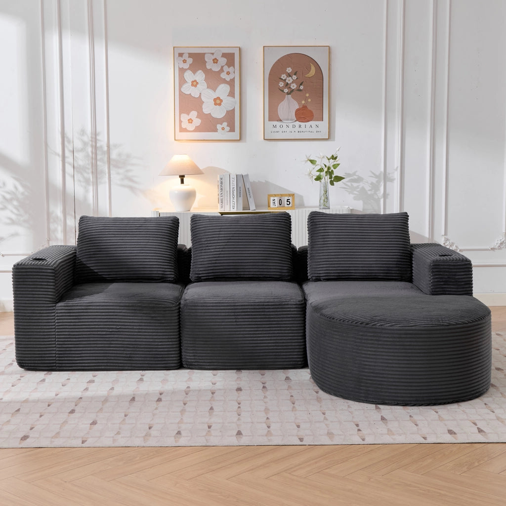 Divano 2 Posti con Cuscini e Portabicchieri ¨C MINIMAL ¨C Tessuto, 265 cm