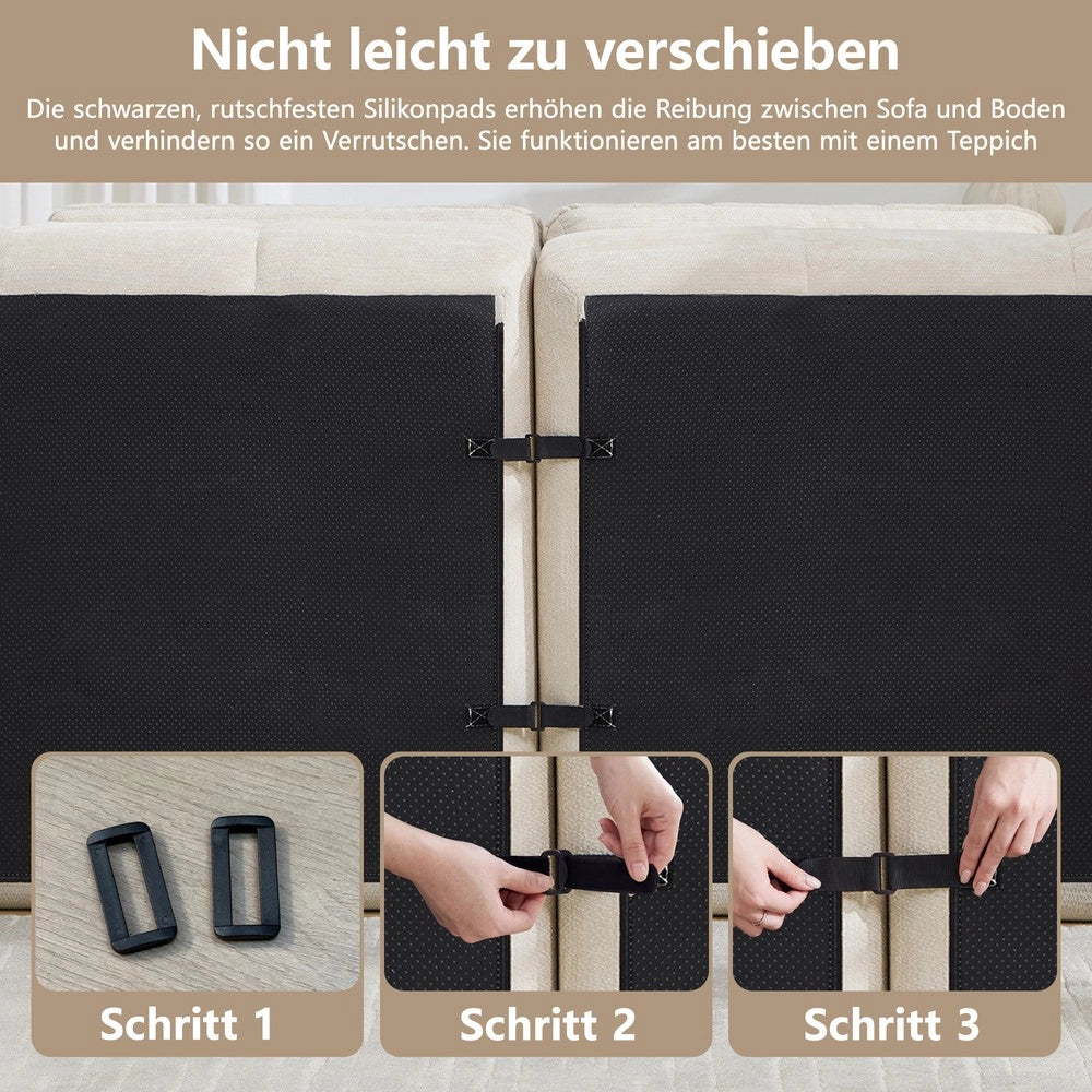 Divano 3 posti ¨C Minimal ¨C Beige tessuto chenille imbottito con cuscini