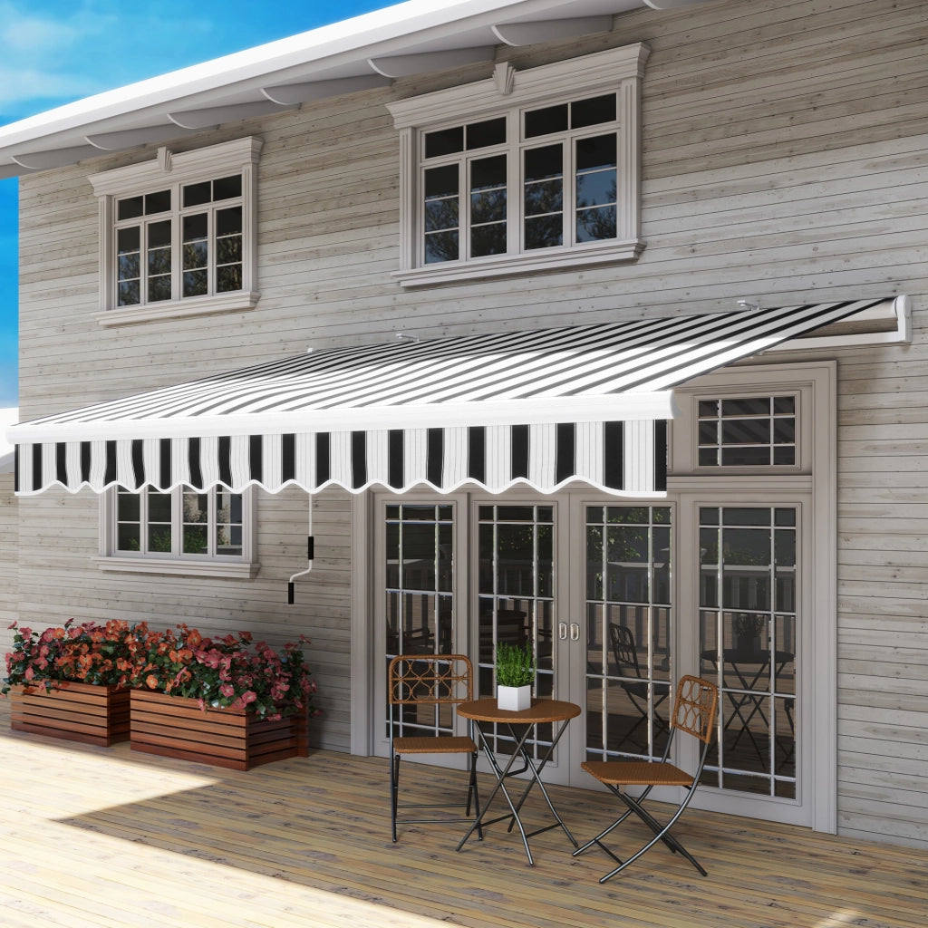 Tenda Parasole per Esterno Estensibile in Alluminio e Poliestere con Manovella, 395x245 cm, Blu e Bianca