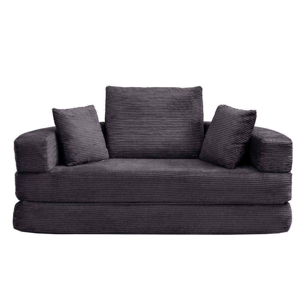 Divano letto pieghevole multifunzione 173 x 176 cm in cordino nero, con 3 cuscini