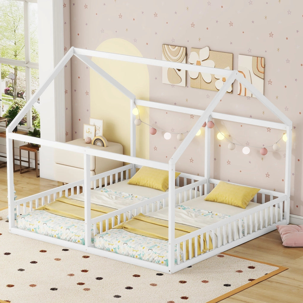 Letto a casetta 90 x 200 con due posti, bianco