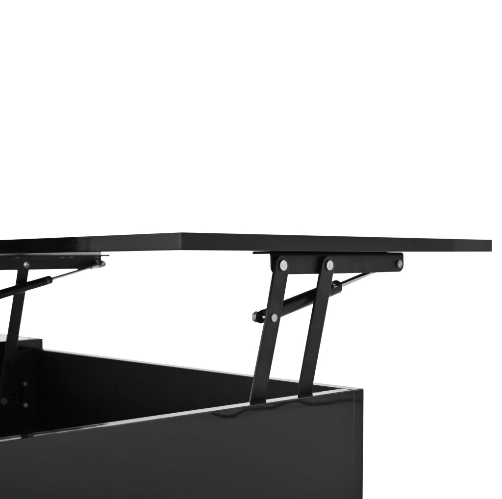 Tavolino da caff¨¨ elevabile 95x50 cm con LED, cassetto e vano in truciolare nero