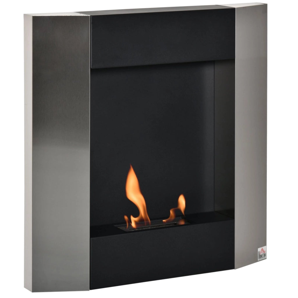 EasyComfort Camino Bioetanolo da Parete con Serbatoio da 0.7L e Copertura 20m², Acciaio, 72x11x72cm, Argento e Nero