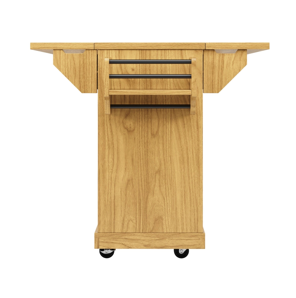 Carrello da cucina con piani ribaltabili 142,5x80x95 cm in MDF e metallo marrone