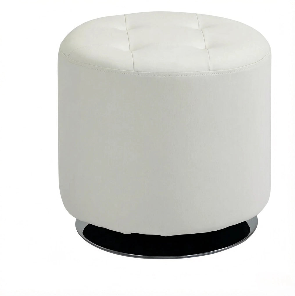 Pouf poggiapiedi rotondo girevole in PU bianco con struttura in acciaio cromato, Ø 45,5 cm