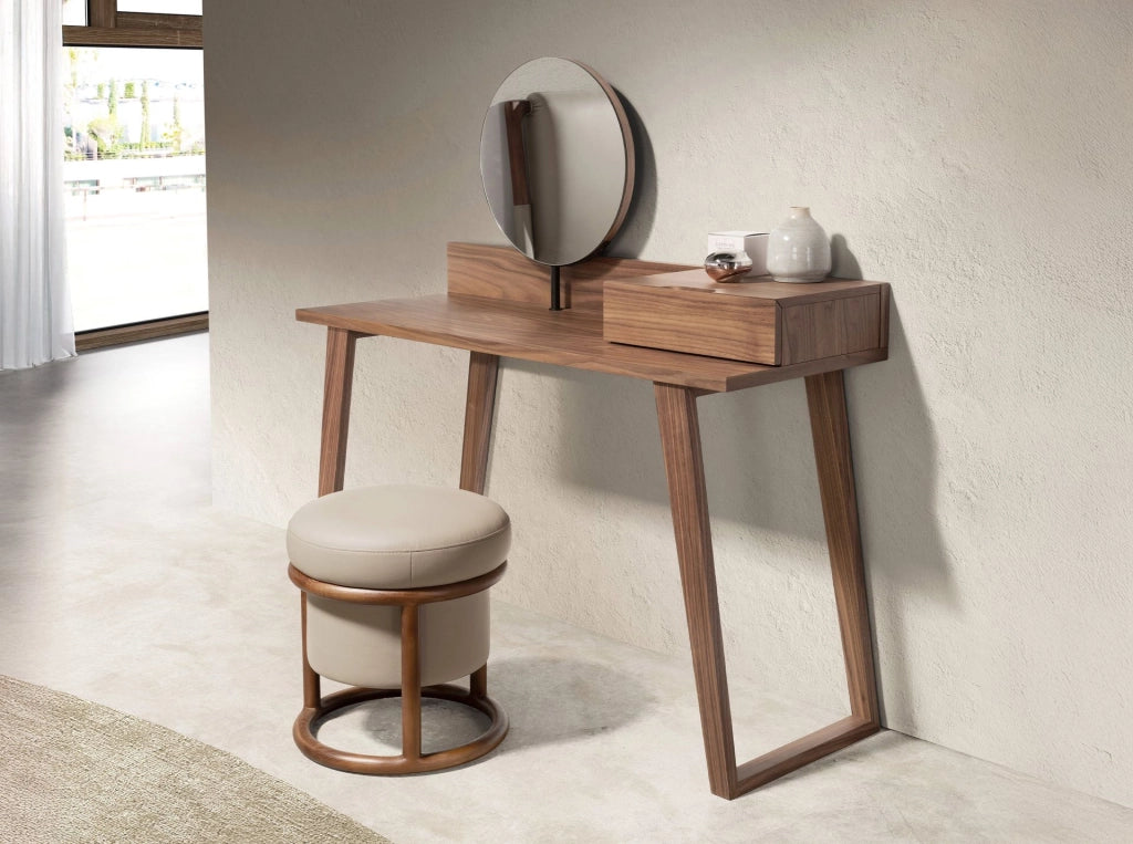 Tavolino da toilette in noce con specchio