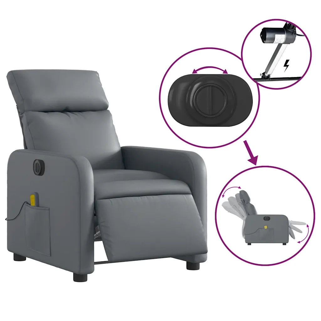 Poltrona Massaggiante | Sedia Relax Elettrica Reclinabile Grigio Similpelle